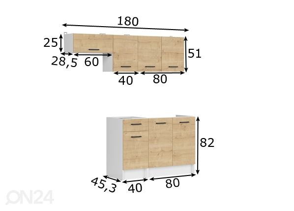 Keittiökalusteet 180 cm mitat