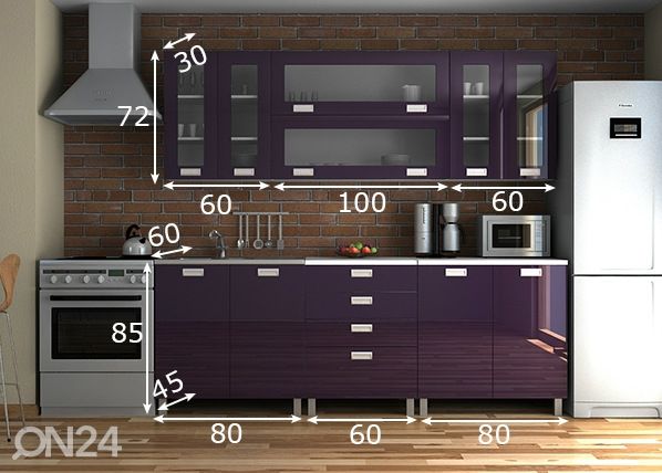 Keittiökalusteet 220 cm mitat