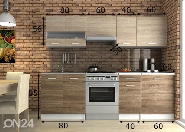 Keittiökalusteet 240 cm mitat