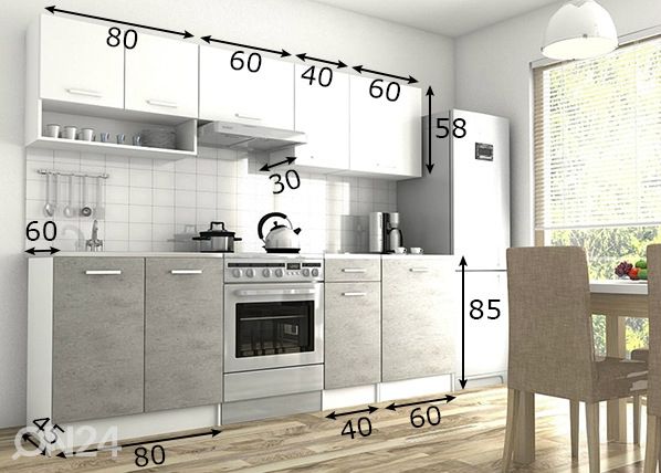 Keittiökalusteet 240 cm mitat