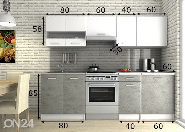 Keittiökalusteet 240 cm mitat