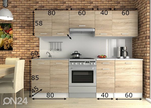 Keittiökalusteet 240 cm mitat