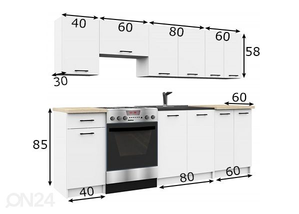 Keittiökalusteet 240 cm mitat