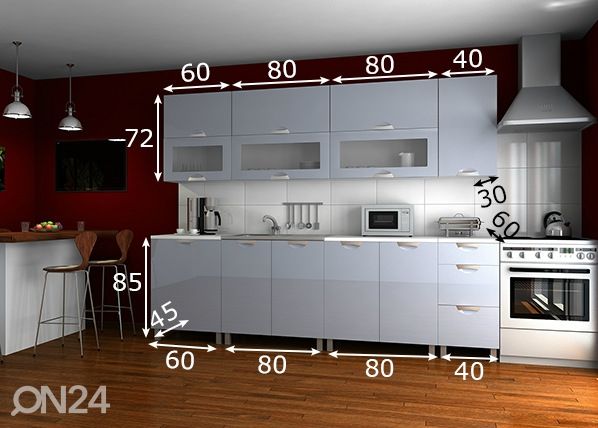 Keittiökalusteet 260 cm mitat