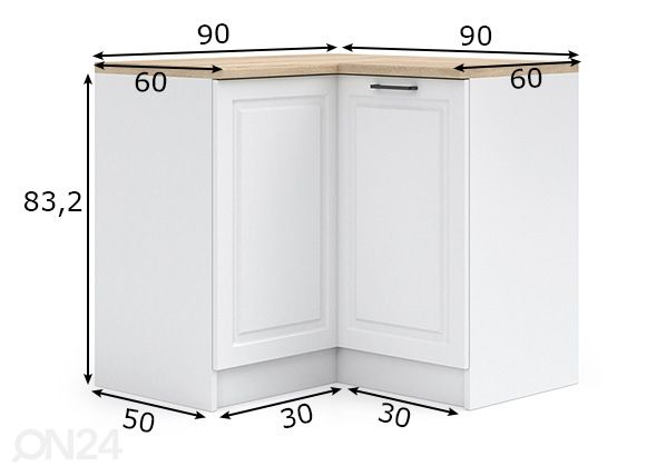 Keittiön kulmakaappi runko 90x90 cm mitat