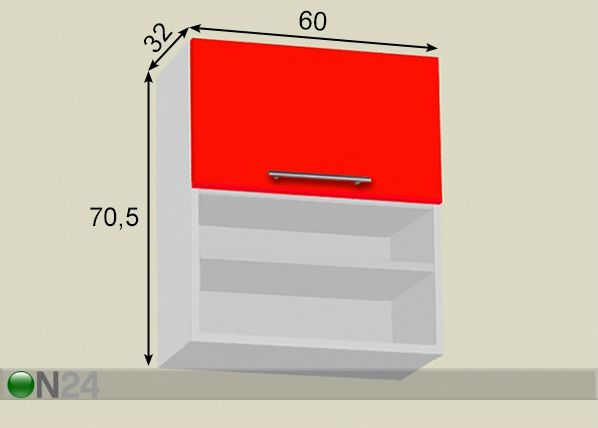 Keittiön yläkaappi h70,5 cm 60 cm mitat