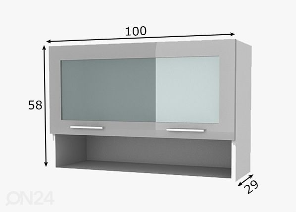 Keittiön yläkaappi lasiovella Reggio 100 cm mitat