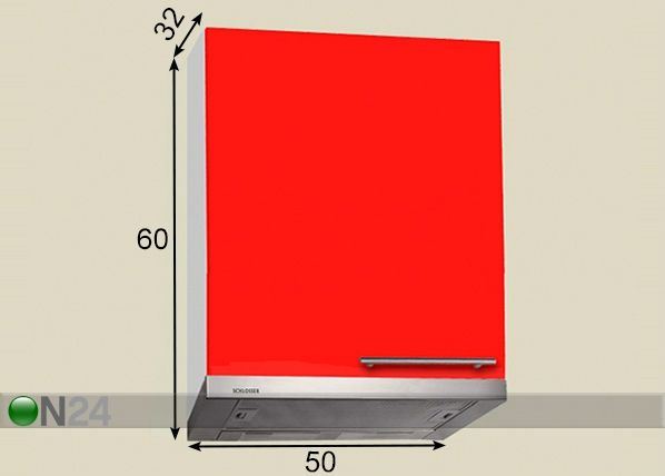 Keittiön yläkaappi liesituulettimelle 50 cm mitat