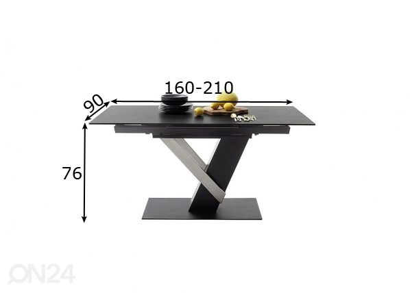Keraaminen jatkettava ruokapöytä Massaro 160/210x90 cm mitat