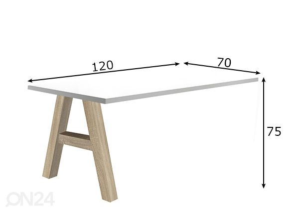 Kiinnitettävä työpöytä Mister Office A 120 cm mitat