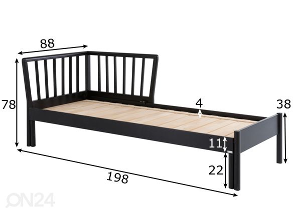 Koivu sänky Franz 190x75/140 cm mitat