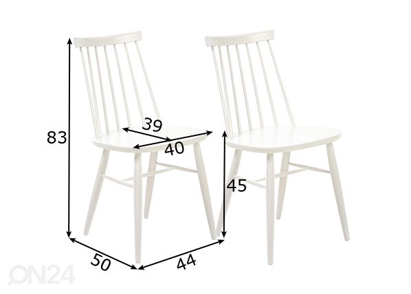 Koivutuolit Tre, valkoinen 2 kpl mitat