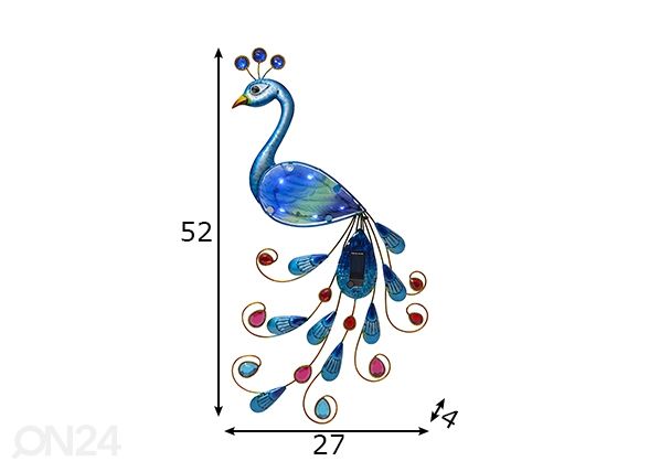 Koristeellinen valaisin Peacock aurinkokennolla mitat
