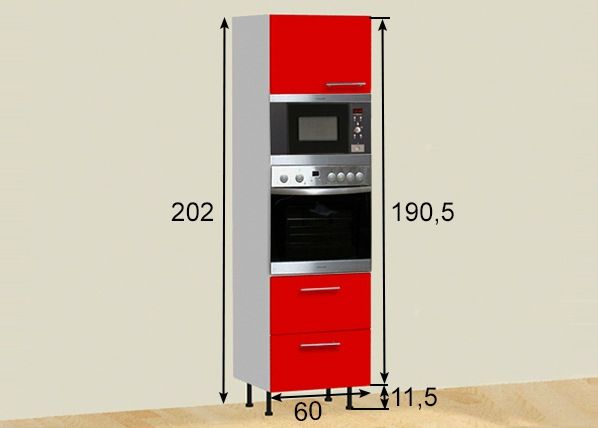 Korkea keittiökaappi 1 ovella ja 2 laatikolla 60xh202 cm mitat