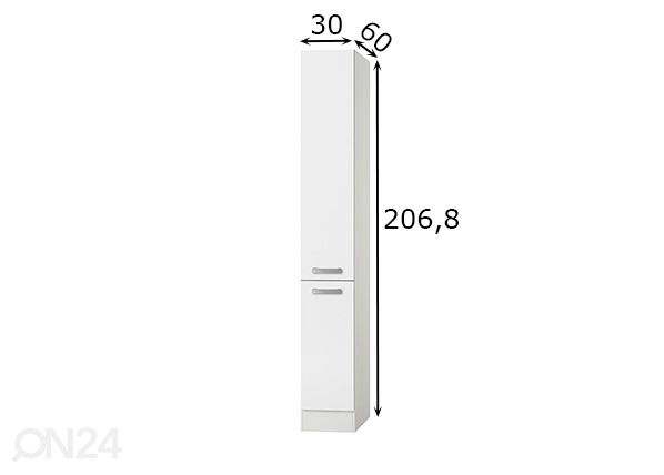 Korkea ulosvedettävä keittiönkaappi Oslo 30 cm mitat