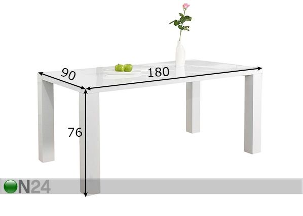 Korkeakiiltoinen ruokapöytä 90x180 cm mitat