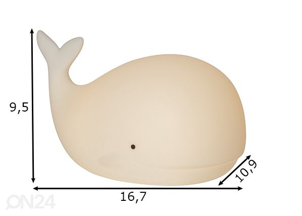 Kosketusherkkä pöytävalaisin Whale mitat