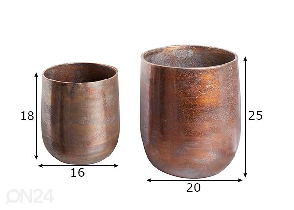 Kukkaruukut Copper S, 2 kpl mitat