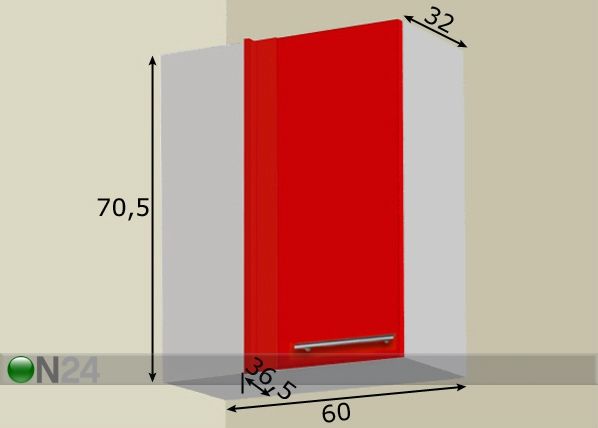 Kulmakaappi H70,5 cm mitat