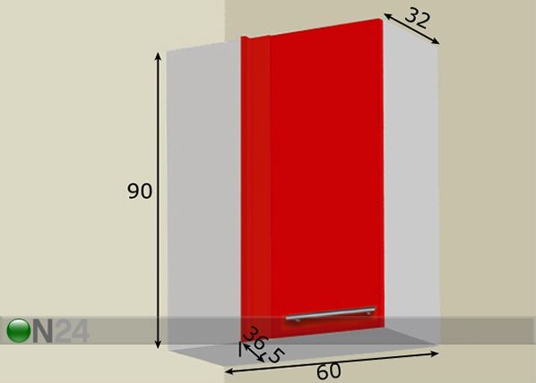 Kulmakaappi H90 cm mitat