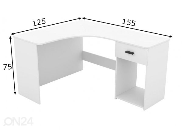 Kulmatyöpöytä 155x125 cm mitat