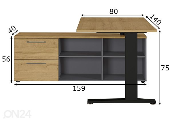 Kulmatyöpöytä Agenda 159x140 cm mitat