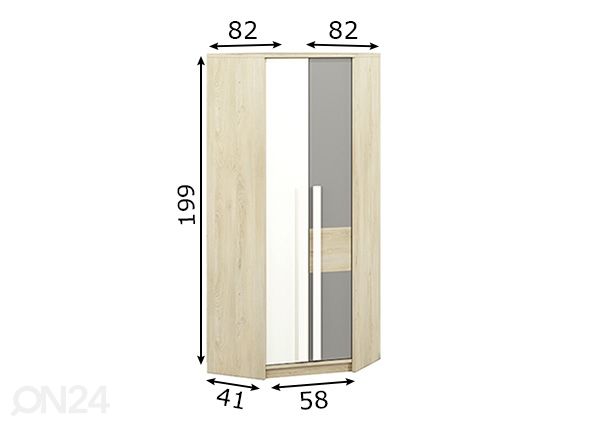 Kulmavaatekaappi Carlo 82x82 mitat