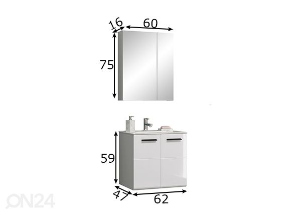 Kylpyhuoneen kalusteet Riva mitat