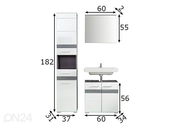 Kylpyhuoneen kalusteryhmä Set-one mitat