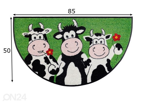 Kynnysmatto Round Cow Trio 50x85 cm mitat