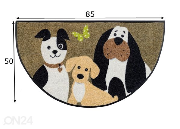 Kynnysmatto Round Dog Trio 50x85 cm mitat