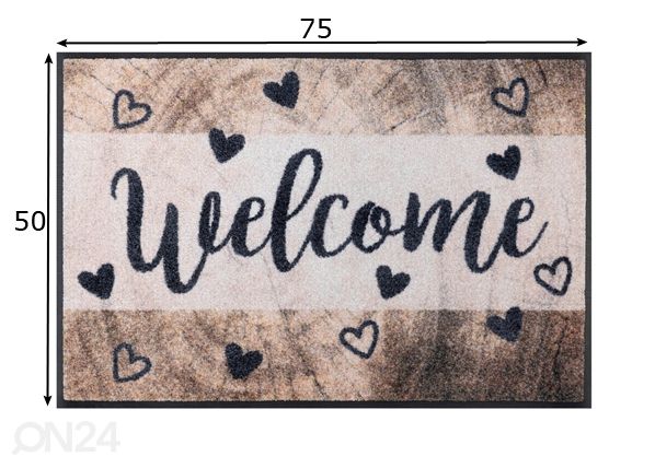 Kynnysmatto Wooden Welcome 50x75 cm mitat