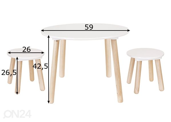 Lasten pöytä ja tuolit mitat
