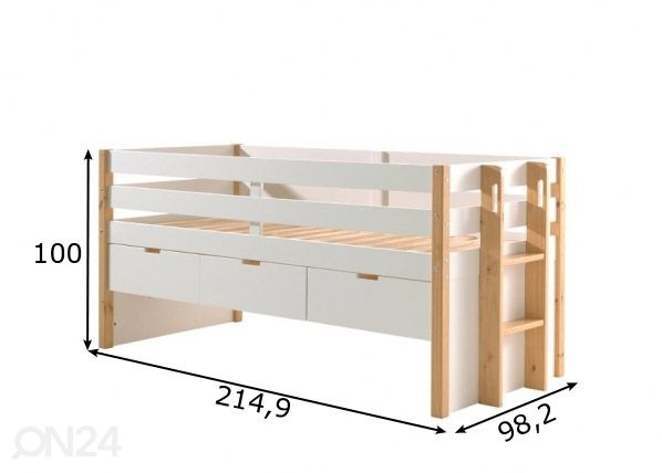 Lasten sänky + 3 laatikkoa Margrit 90x200 cm, valkoinen mitat