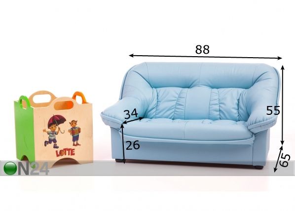 Lasten sohva Mini Spencer + lelulaatikko Lotte mitat