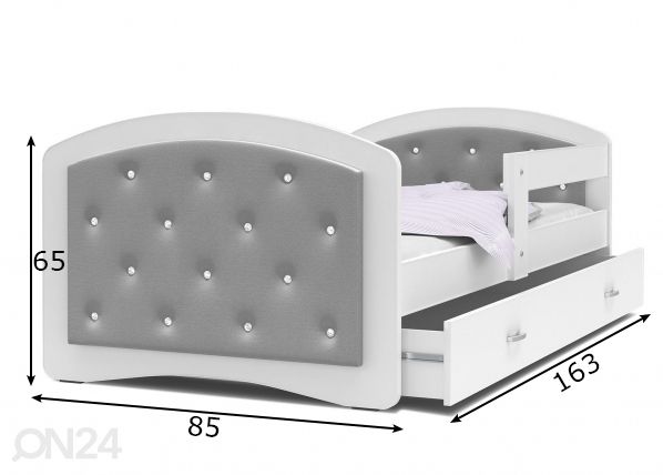 Lastensänky 80x160 cm, valkoinen/harmaa mitat