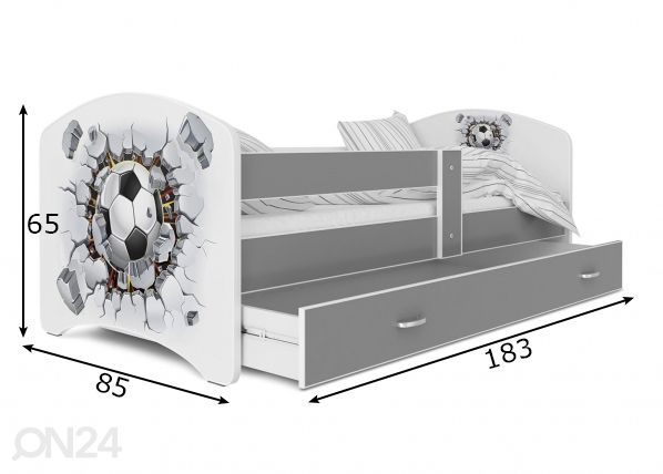 Lastensänky 80x180 cm, harmaa/nro 21 mitat