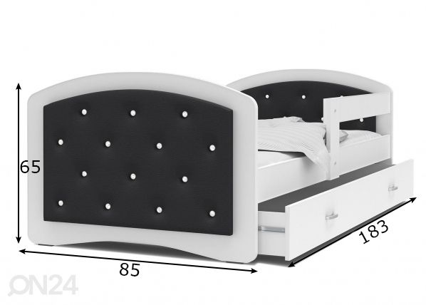 Lastensänky 80x180 cm, valkoinen / musta mitat