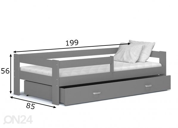 Lastensänky 80x190 cm, harmaa mitat