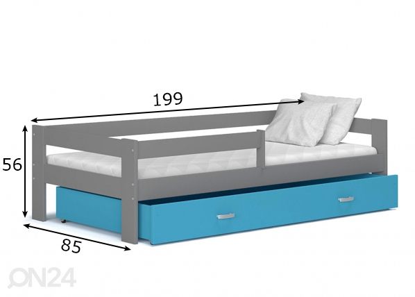 Lastensänky 80x190 cm, harmaa/sininen mitat