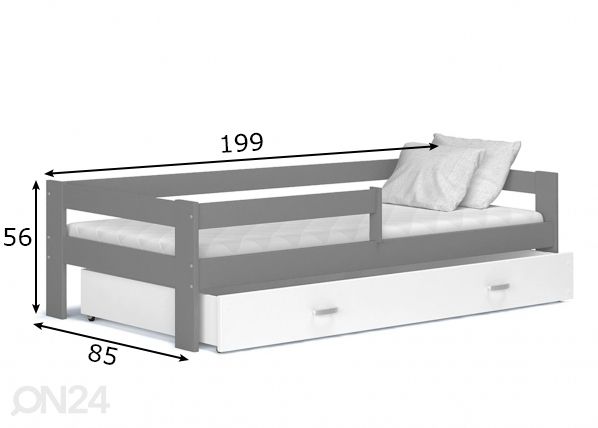 Lastensänky 80x190 cm, harmaa/ valkoinen mitat
