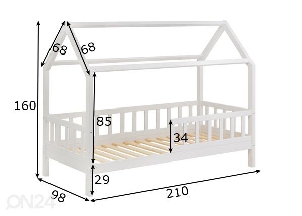 Lastensänky massiivipuuta 90x200 cm mitat