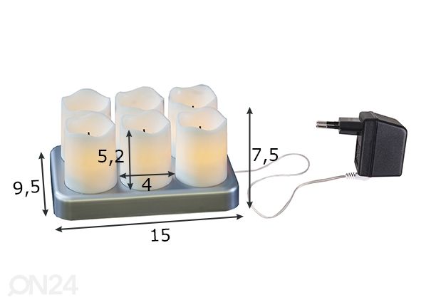 LED kynttilät Chargeme 6 kpl, valkoinen mitat