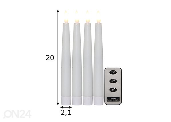 LED-kynttilät Flamme Slim 4 kpl, valkoinen mitat