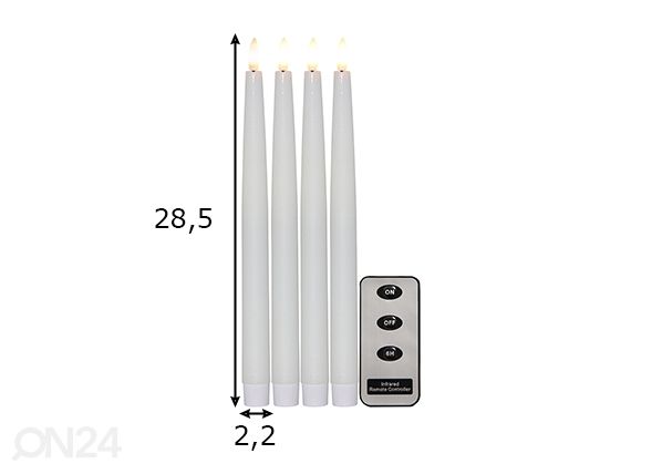 LED-kynttilät Flamme Slim 4 kpl, valkoinen mitat