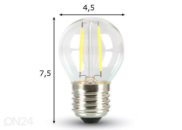 LED lamppu hehkulangalla E27 2 W 3 kpl mitat