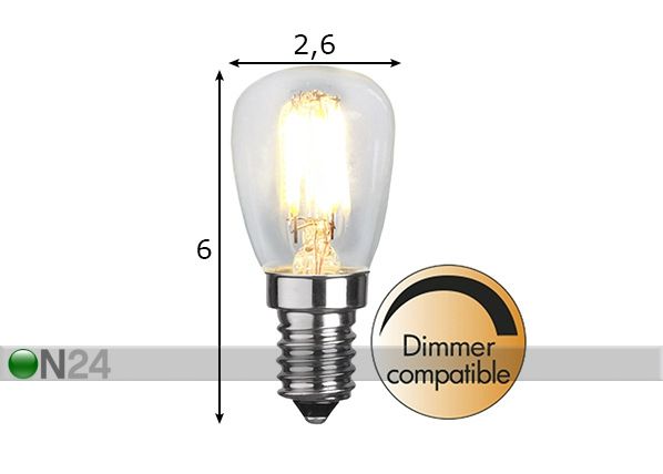 LED sähkölamppu E14 2,8 W mitat