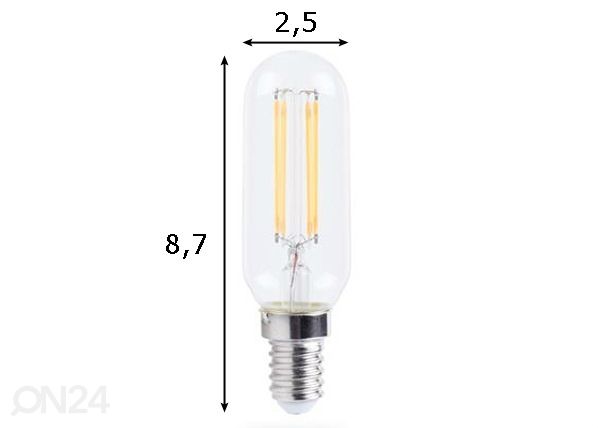 LED sähkölamppu hehkulangalla E14 2 W mitat
