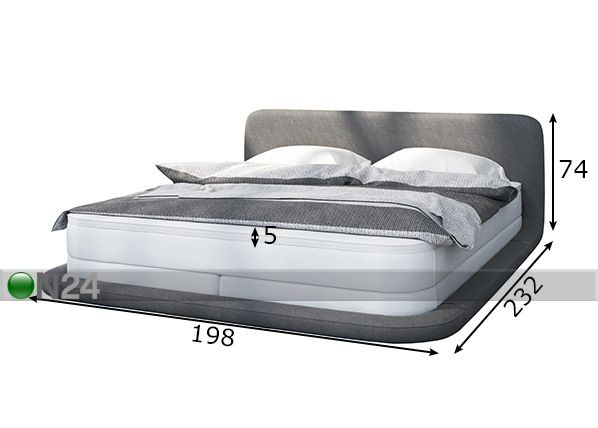 LED valaistu sänky + patja 180x200 cm mitat