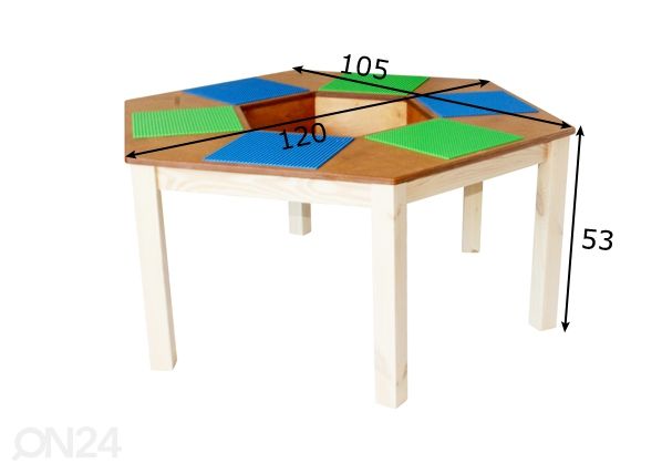 Legopöytä Ø 120xh53 cm mitat